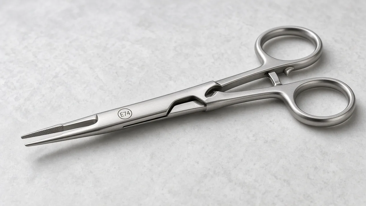 Needle Holder by E74 Surgical, made from AISI 410 and 420 stainless steel