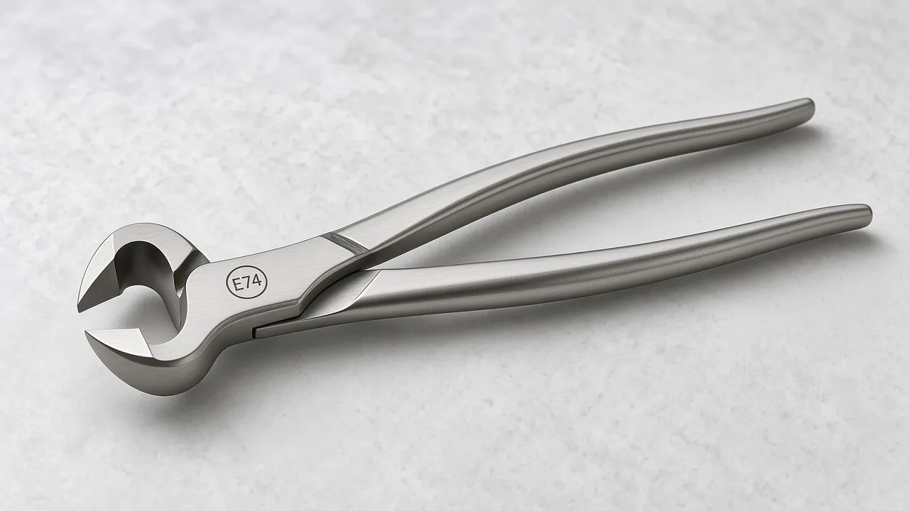 14 inch hoof nippers with the E74 ring mark etched on the steel