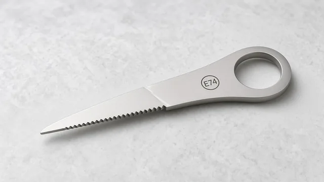 Bot egg knife with the E74 ring mark etched on the steel