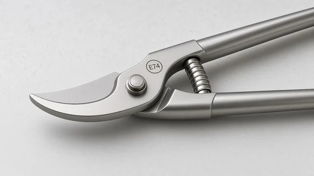 Goat hoof shears with the E74 ring mark etched on the blade