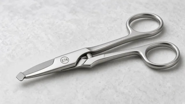Lister bandage scissors with the E74 ring mark etched on the blade