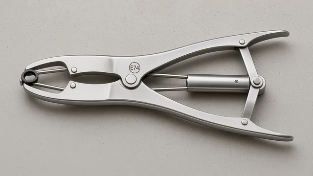 Livestock banding pliers with the E74 ring mark etched on the steel