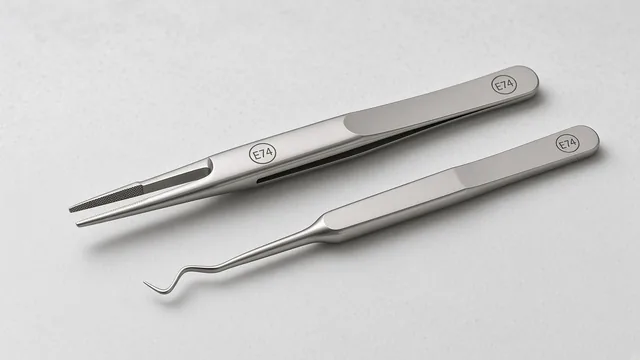 Steel tick remover kit with the E74 ring mark etched on each tool